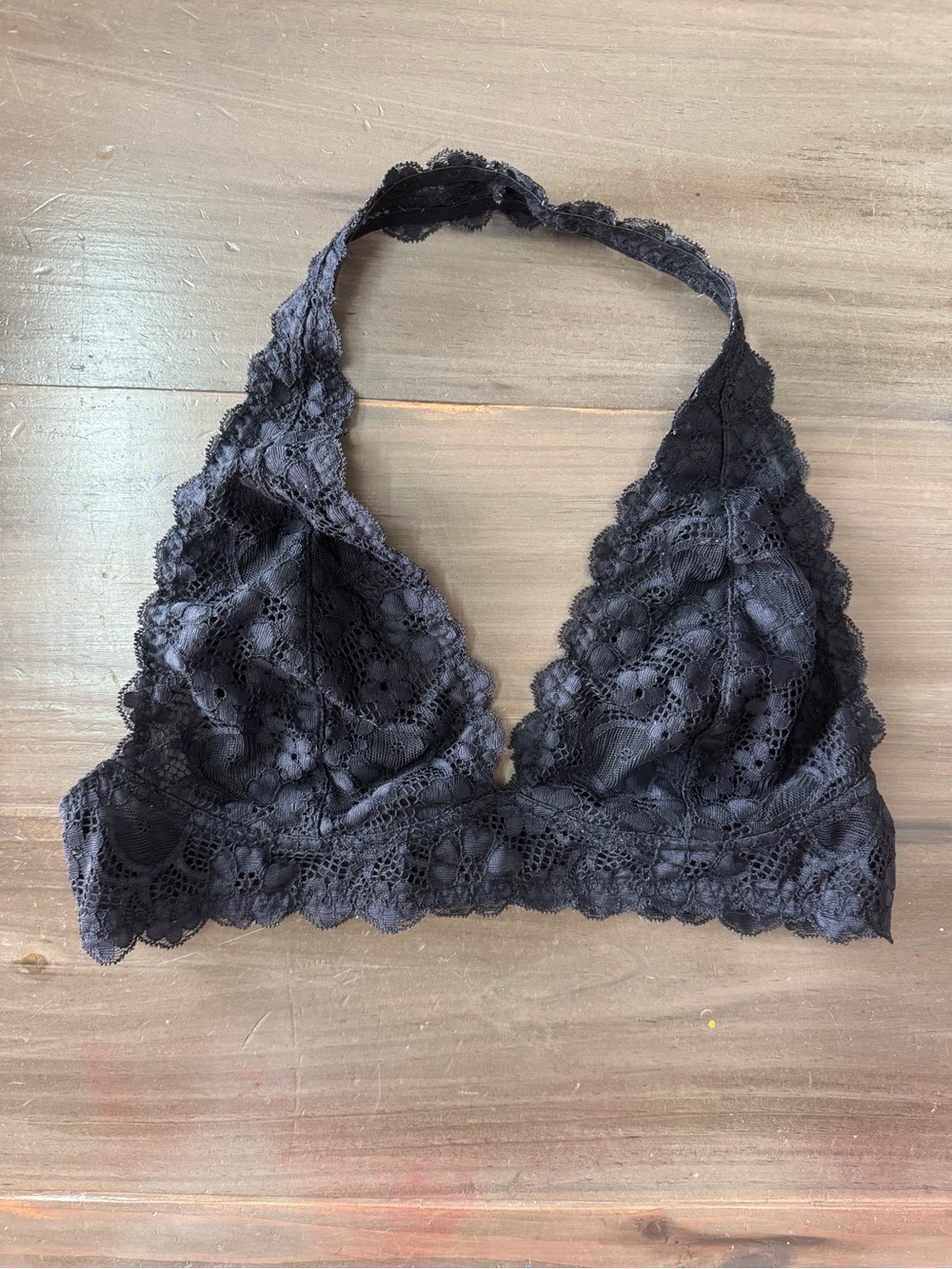 Free People Scalloped Lace Halter Bralette Black Women’s M Boho Layering